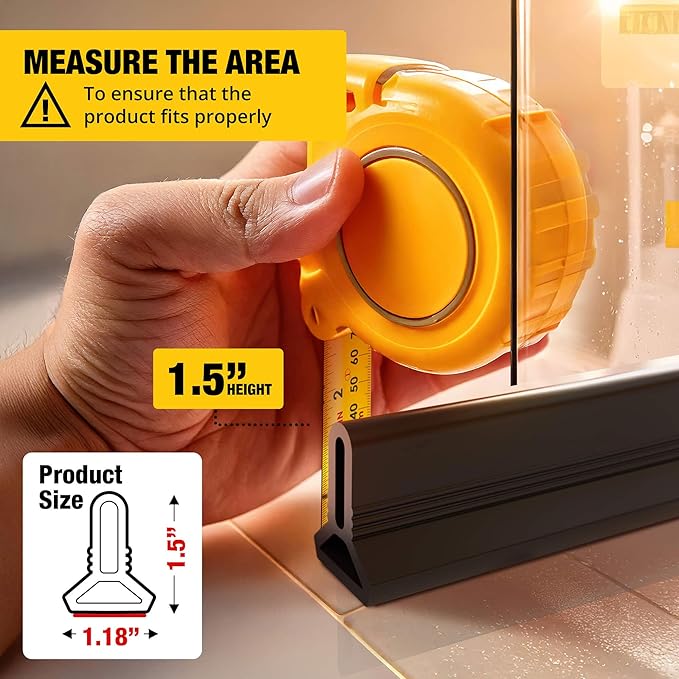Shower Threshold Water Dam Barrier 67" - Black Collapsible Shower Water Blocker - Shower Guard for Walk in Shower - Water Guard Stopper for Floor - Shower Dam - 1.5" Tall - By Hippo Dam