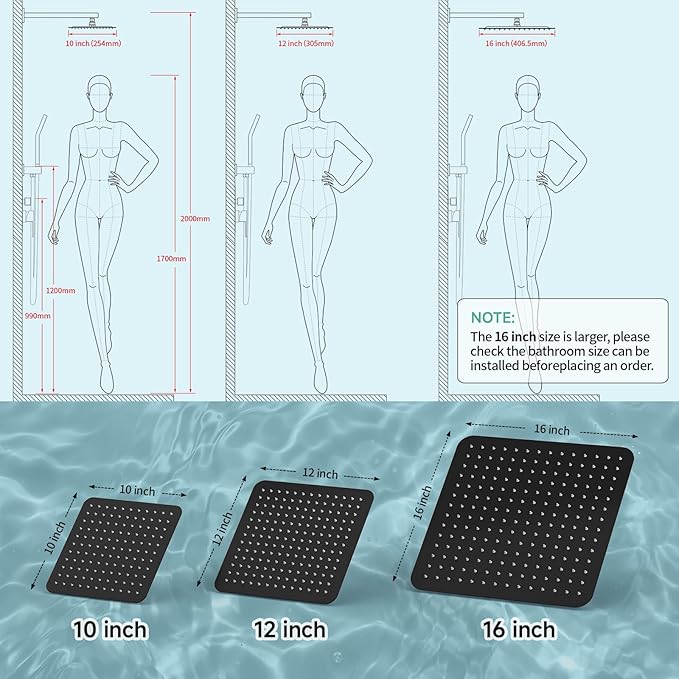 SR SUN RISE 12 Inch Rain Shower Head 304 Stailess Steel Matte Black High Pressure Rainfall Showerhead Water Saving