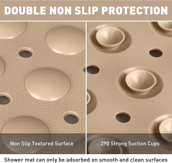 Shower Mat Non Slip: 35.4 x 23.6 Inch Extra Large TPE Shower Mats for Inside Shower - Anti Slip Shower Stall Matt with Drain Hole and Suction Cups for Elderly