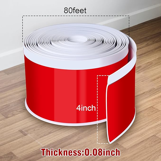 Vinyl Baseboard Molding Trim 4 Inch x 80 Feet Peel and Stick Baseboard Trim Flexible PVC Cove Base Moulding Self-Adhesive Trim for Garage Bathroom Cabinet Floor Walls, White