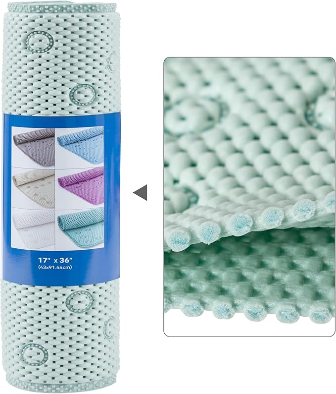 Double Layer Foam Non Slip Bathtub Mat 37x17in, More Comfortable and Thicker Tub Mat Than Ordinary Foam Shower Mat, Bath Mat for Tub with Suction for Comfort and Safety (Cream Green, 36'' x 17'')