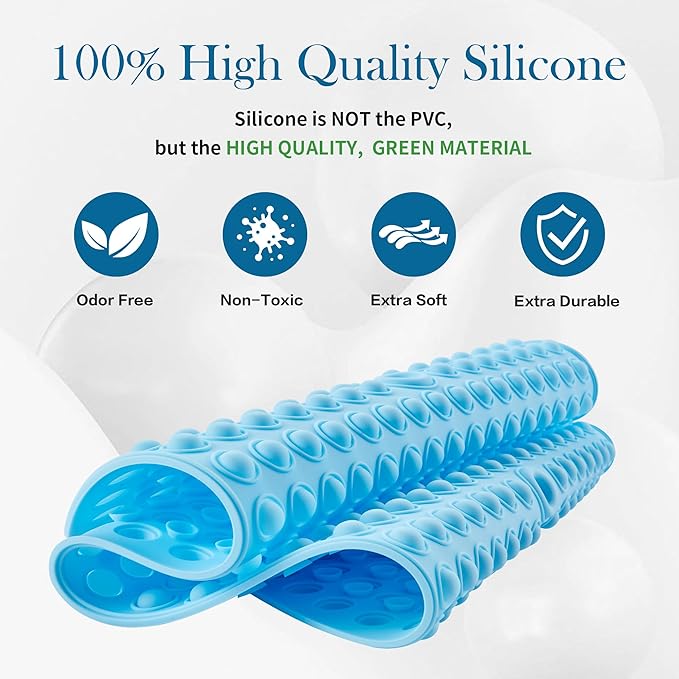 Silicone Bathtub & Shower Mat Non Slip, Bubble Massage Anti Slip Shower Floor Mat with 27 x 15 Inches for Easy Storage, Machine Washable Bath Mat for Tub with All Ages, Blue, Oval