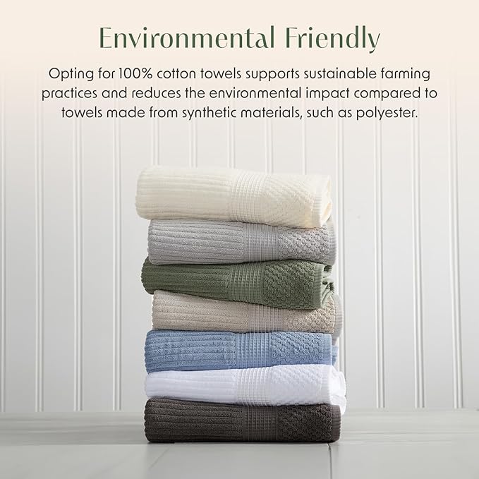 Springtree Home 100% Cotton Towel Set | 6 Piece Set | Super Soft & Absorbent Quick-Dry 2 Bath Towels 2 Hand Towels & 2 Washcloths | Textured and Durable Cotton | Krista Collection - High Rise Grey