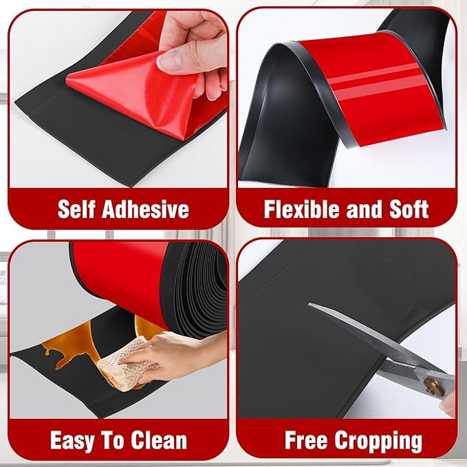 Vinyl Baseboard Molding Trim 3 Inch x 20 Feet Peel and Stick Baseboard Trim Flexible PVC Cove Base Moulding Self-Adhesive Trim for Garage Bathroom Cabinet Floor Walls, Black
