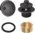 Oil Rubbed Bronze Tub Drain Trim Set Conversion Kit Assembly，All Brass Lift & Turn Bathtub Drain Replacement Trim Kit with Two-Hole Overflow Faceplate and Universal Fine/Coarse Thread