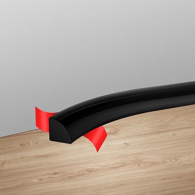 Flexible Quarter Round Molding Trim, Self Adhesive Wall Trim Mini Peel and Stick Rubber Trim Molding for Floor, Bathroom, Kitchen, Countertop, 59" L x 0.5" W x 0.5" H (Black, 59Inch)