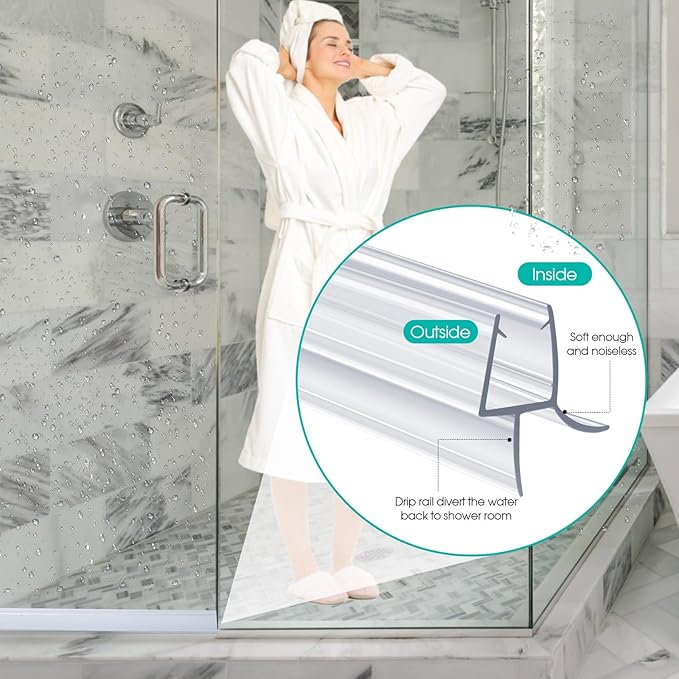 POZIA Clear Frameless Glass Shower Door Bottom Seal | Shower Door Sweep for Leak-Proof, Quick Installation to Create Reliable Water Barrier (2PACK-3/8in-23mm Gap)