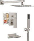 Tub Shower System, All Metal Tub Shower Faucet Set with 12" Rain Shower Head and Handheld Spray combo, Wall Mounted Shower Systems with Tub Spout, Valve and Trim Kit, Brushed Nickel