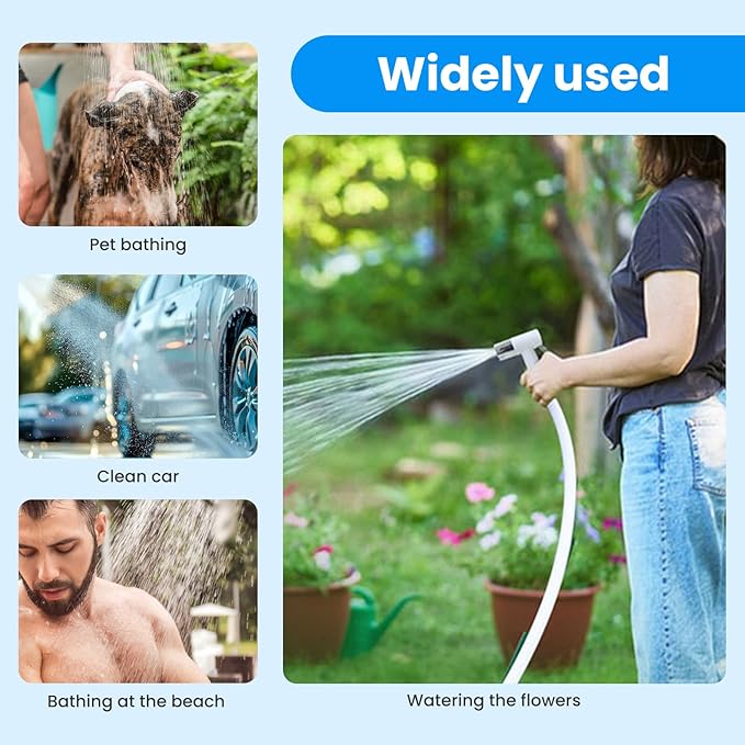 Portable Camping Shower Outdoor Camp Shower Pump,Upgrade Rechargeable Electric Shower Pump with Intelligent Digital Display Multiple Spray Modes for Camping, Hiking, Traveling,RV