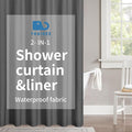 2-in-1 Waterproof Extra Long Fabric Shower Curtain or Liner,Linen Textured,84 Inch Breathable TPU & Washable Bathroom Shower Curtain Set with 12 Plastic Hooks,Modern,72"x96" Charcoalgrey