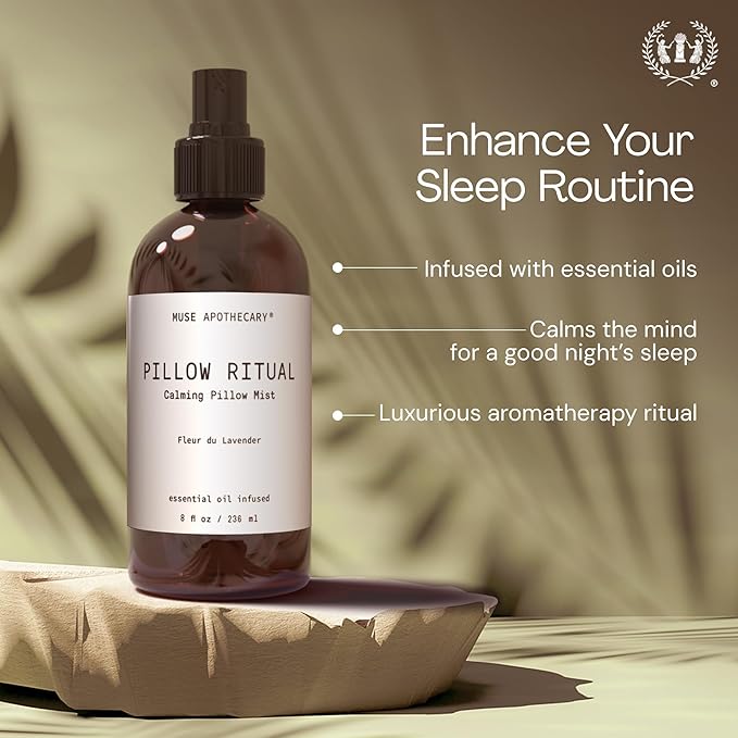 Muse Apothecary Pillow Ritual - Aromatic, Calming and Relaxing Pillow Mist, Linen and Fabric Spray - Infused with Natural Aromatherapy Essential Oils - 8 oz, Bergamot + French Lavender + Sandalwood,