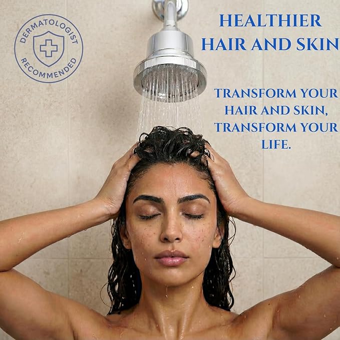Filtered Showerhead – High Pressure, Reduces Chlorine, Heavy Metals & Microplastics – Hard Water Softener for Healthy Hair & Skin, Includes 25-Stage Filter, Easy Installation