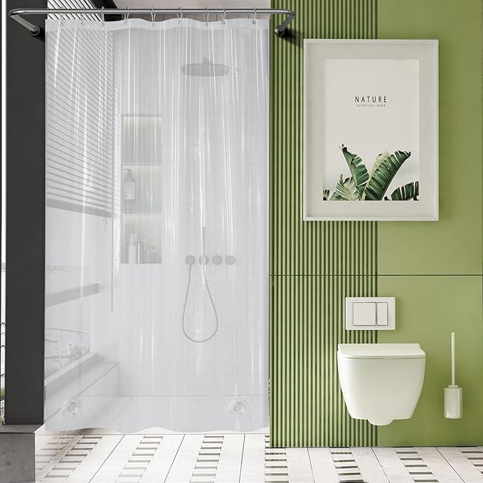 AmazerBath 54x72 Shower Curtain Stall, Plastic Small Shower Curtain Clear, Heavy Duty Thick PEVA, Stand Up Shower Stall Size with 2 Weighted Stones and 9 Grommets