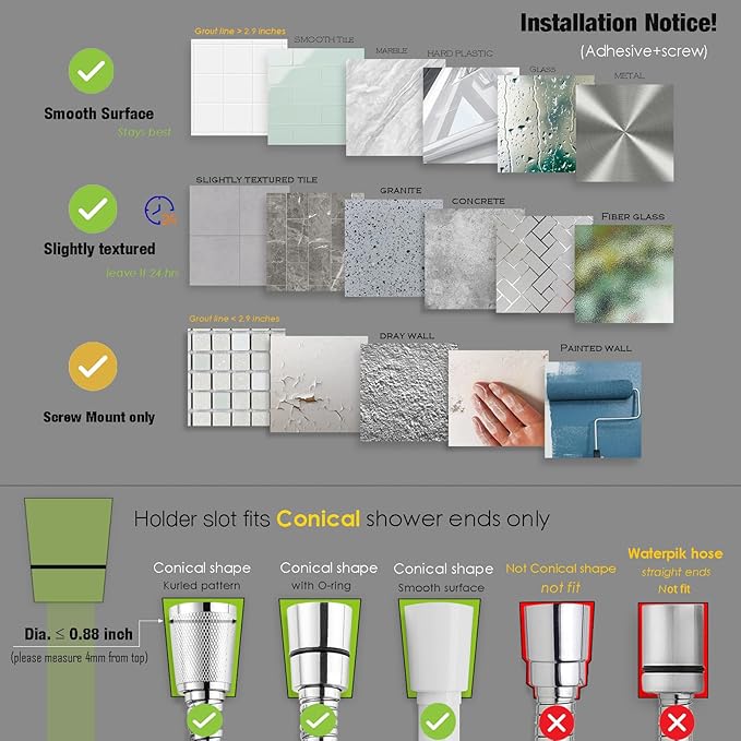 Handle held Shower Head Holder - 5 Positions Adjustable - Conceald Adhesive Mount with Screw Option- RV Camping Shower Head Holder (Gloss White)