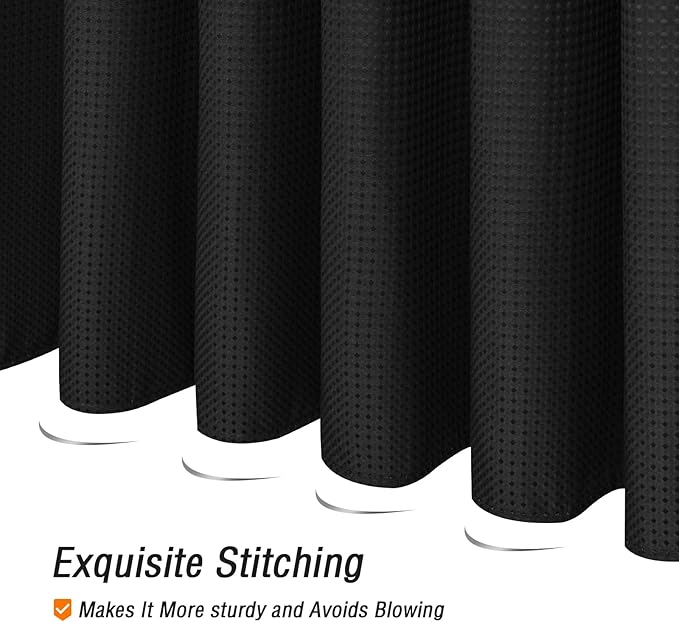 Gibelle Black Shower Curtain, Waffle Weave Textured Fabric Shower Curtain for Bathroom - Soft Cloth & Hotel Spa Luxury, Water Repellent, Machine Washable, 72X72, Black