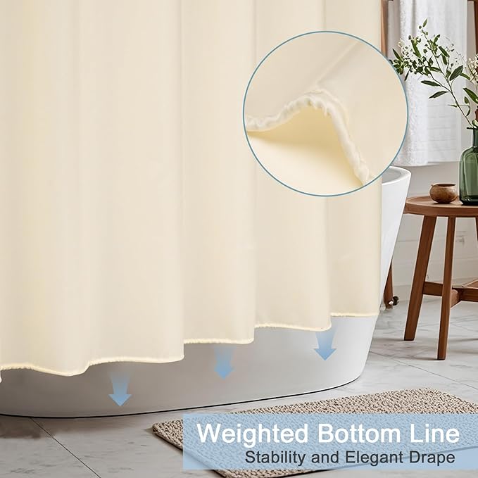 AooHome 36 x 72 Inch Stall Half Size Shower Curtain, Fabric Solid Color Bathroom Curtain for Hotel, Weighted Hem, Waterproof, Beige