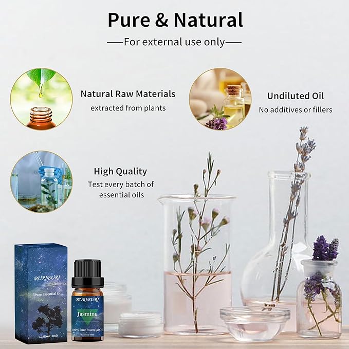 Lavender Oil and Jasmine Essential Oil, 100% Pure, Undiluted, Natural, Organic Aromatherapy Essential Oils Gift Set, 10MLx2