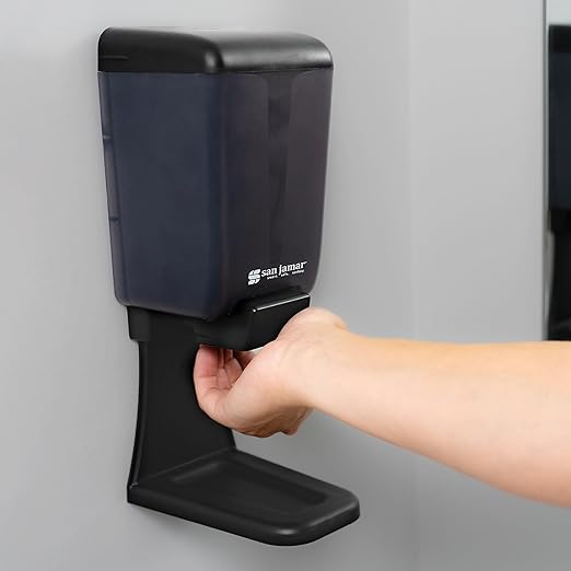San Jamar Classic Soap Dispenser for Public Restrooms, Manual, Wall Mounted, Refillable, Plastic, 46 Ounce Capacity, Black Pearl (Pack of 6)