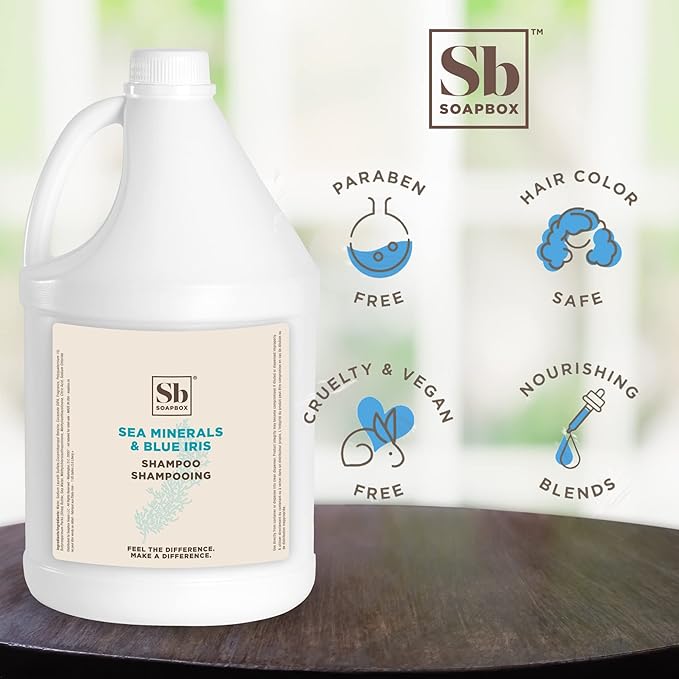 Soapbox Sea Minerals & Blue Iris Shampoo, Vegan, Color Safe, Harsh Harsh Sulfate Free & Silicone Free Hair Shampoo Refill for Home & Professional Use - Gallon Size