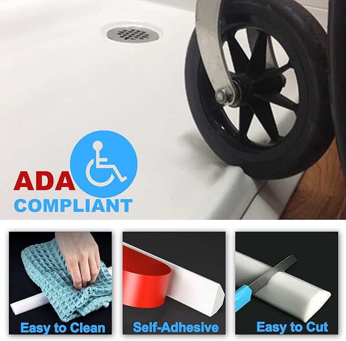 Duzzy 98 Inch Collapsible Shower Water Dam, Shower Threshold Water Stopper Barrier and Retention System and Keeps Water Inside Threshold Dry and Wet Separation, Suitable for Bathroom & Kitchen