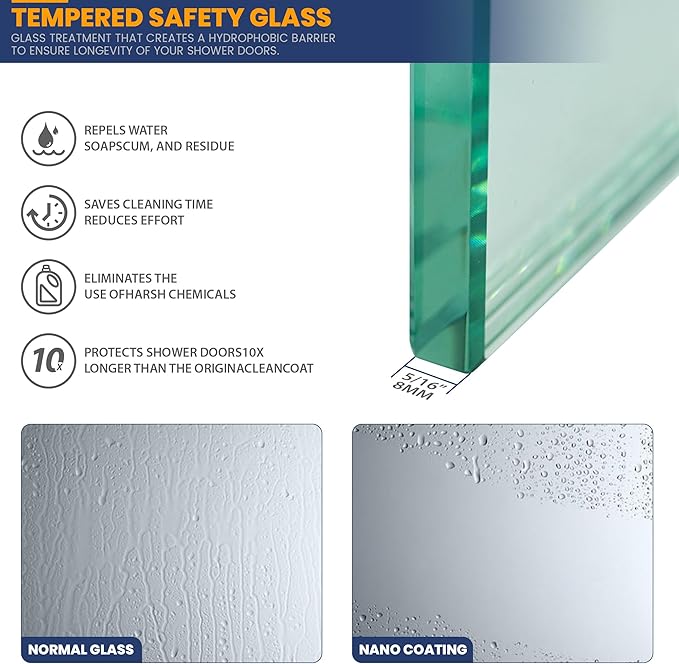 Glass Shower Panel, 36" W x 78" H Semi-Framed Fixed Shower Glass Panel in Silver with 5/16"(8mm) Clear Tempered Glass Door, Simple Shower Door Panel for Bathroom