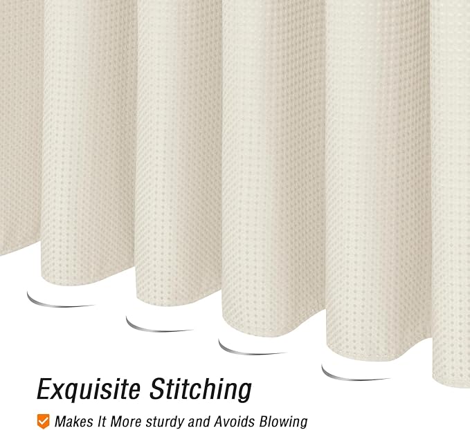 Gibelle Ivory Shower Curtain, Waffle Weave Textured Fabric Shower Curtain for Bathroom - Soft Cloth & Hotel Spa Luxury, Water Repellent, Machine Washable, 72X72, Ivory