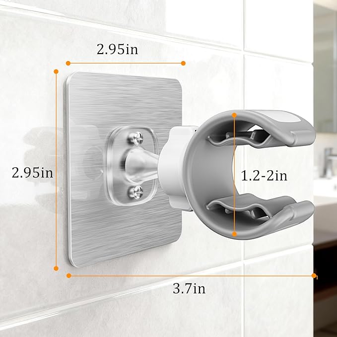 Adjustable Wall Mounted Shower Head Holder, Strong Adhesive & Drilling 2 Installation Methods, 360° Swivel Handheld Shower Wand Holder for RV Kids’ Bathroom Shower Accessories （White