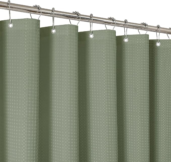 2-in-1 Waterproof Fabric Shower Curtain - No Separate Liner Needed, Hotel-Style Waffle Weave, Effortless Cleaning & Washable Bathroom Shower Curtain Set,72Wx84H,SageGreen
