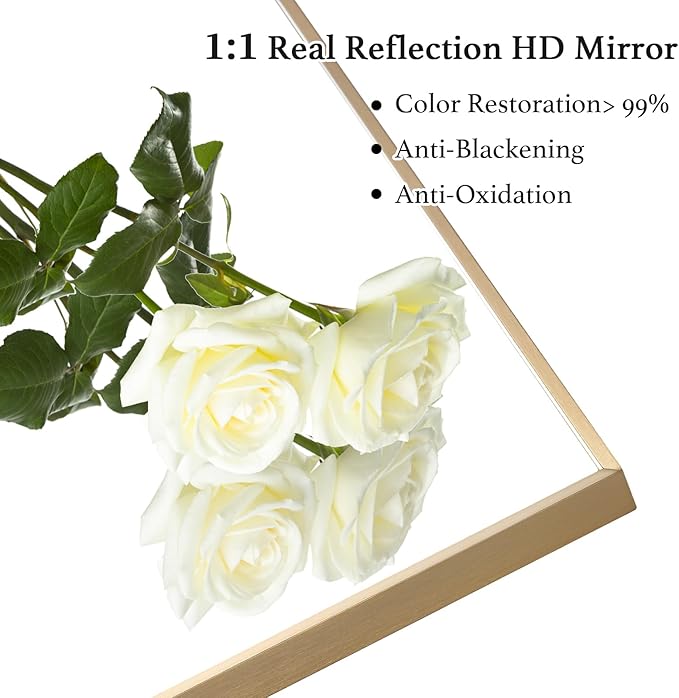 20x40 Inch Gold Bathroom Mirror - Copper-Free Mirror, Aluminum Alloy Frame Vanity Rectangle Wall Mounted Modern Mirror for Bedroom/Living Room/Porch Horizontal or Vertical