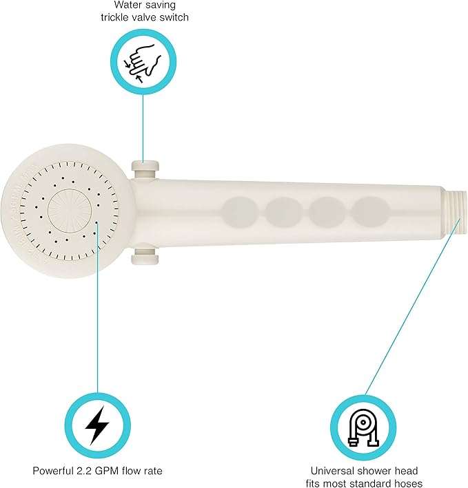 Dura Faucet DF-SA135-BQ RV Economical Handheld Replacement Shower Head Wand Unit, Water Saving Flow Control Trickle Switch (Bisque Parchment)