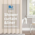 2-in-1 Waterproof Fabric Shower Curtain or Liner,Linen Textured,Breathable TPU & Washable Bathroom Shower Curtain Set with 12 Plastic Hooks,Modern,72"x72" Cream