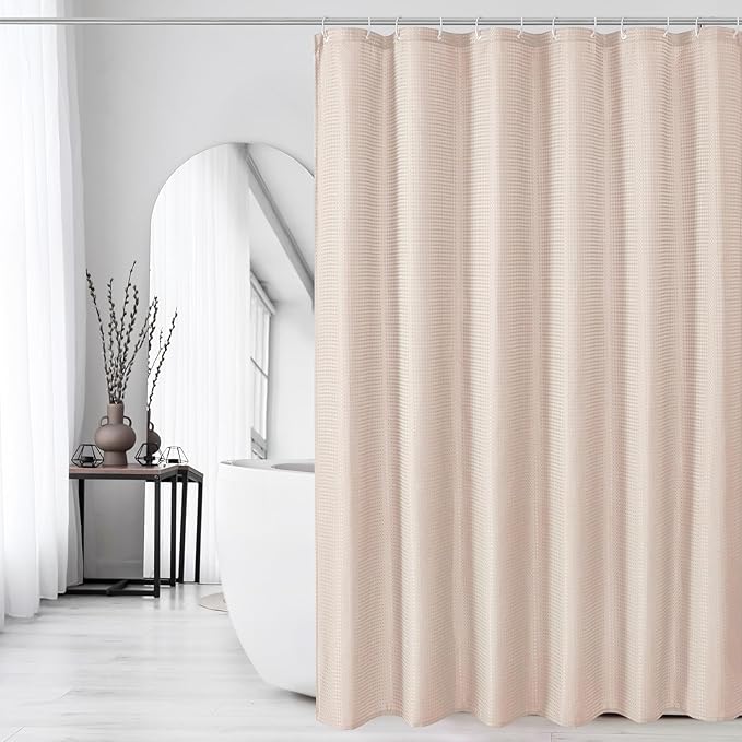 Gibelle Small Stall Shower Curtain 36 x 72, Narrow Half Waffle Weave Textured Fabric Shower Curtain for Bathroom, Water Repellent, Machine Washable, Blush Pink