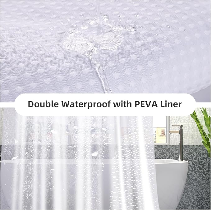 LaCyan 3 in 1 Waterproof Waffle Weave Shower Curtain and Clear Liner Set with 12 Stainless Steel Hooks Double Sided for Bathroom 72 Inches Heavy Duty Polyester Fabric Shower Curtains 72x84