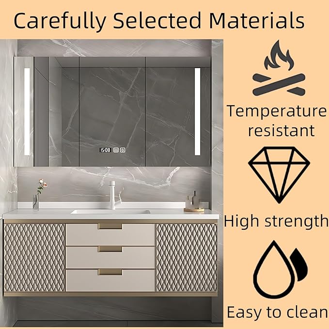 72IN Modern Bathroom Vanity - Wall-Mounted Bathroom Cabinet with LED Light | Intelligent Defogging Mirror Cabinet Includes Time Display Function, 2 Drawers & 2 Storage Cabinets (Style A)