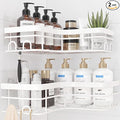 Corner Shower Caddy - 2 Pack, Adhesive Shower Organizers, Rustproof Stainless Steel Shower Shelves with 8 Hooks, No Drilling Bathroom Organizers and Storage Racks, Space-Saving, White, X-Large