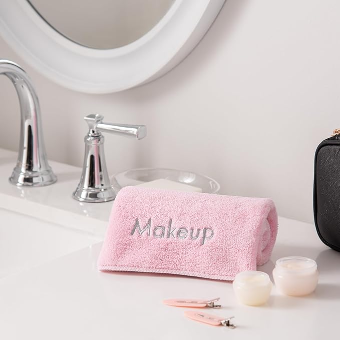 Arkwright Makeup Towels - Pack of 6 - Ultra Soft & Gentle Microfiber Coral Fleece Washcloth Face Make Up Remover, Reusuable Eraser Cloth Essentials for Hosts & Artists, 13 x 13 in, Pink