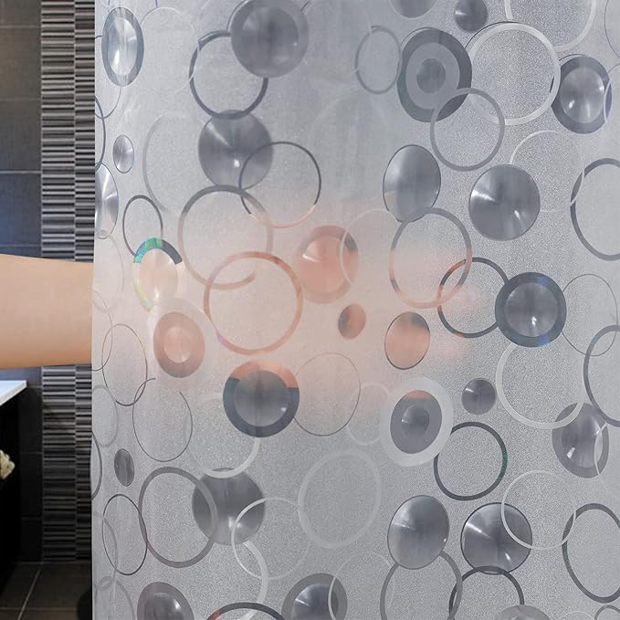 AooHome Plastic Small Shower Curtain Liner - EVA 3D Circle Pattern Design Bathroom Shower Curtain with Hooks, Bottom Magnets, 10G Heavy Duty, Water Repellent, Semi Transparent, 48x72 Inch