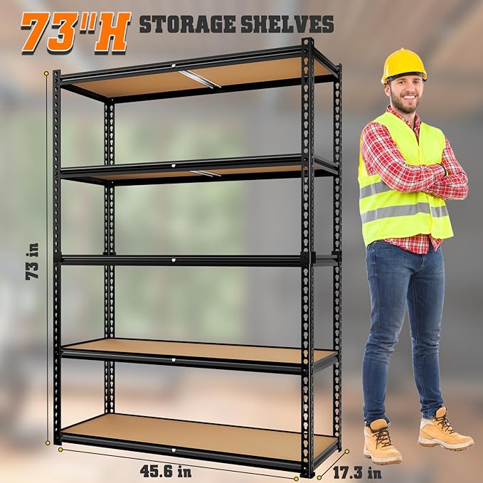 LEVELEVE 5-Tier Heavy Duty Storage Shelving Unit, 2000 lbs Capacity, Adjustable Metal Utility Shelf, 48" L x 18" W x 73" H for Garage, Kitchen, Pantry, Basement, Bathroom, Laundry,4 Pack