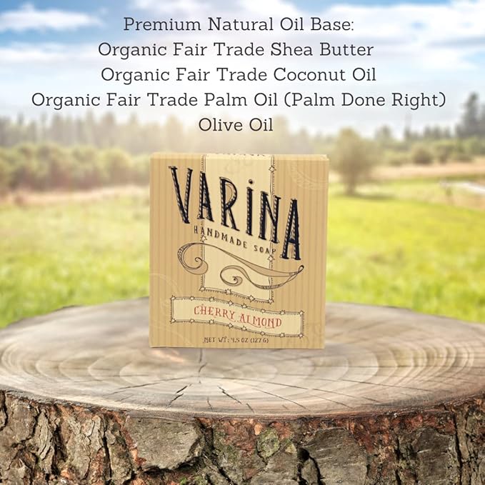 Natural Cherry Almond Bar Soap - Gentle Cleansing for Sensitive Skin, Spicy - 3 Pack