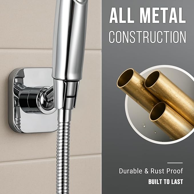 G-Promise All Metal Handheld Shower Head Holder, Adjustable Wall Mount Shower Wand Bracket, Strong Adhesive Disc Mount or Drill Installation (Chrome)