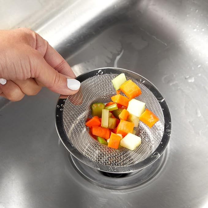 Juvale Stainless Steel Sink Drain Strainer - Mesh Kitchen Sink Strainer - Anti-Clogging Wire Mesh Screen - Pack of 4, 4.3 in, 2.8 in, 2.1 in