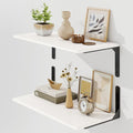 Fun Memories Deep Floating Shelves for Wall, 12 Inch Deep White Wall Shelf, 24 Inch Long Floating Shelves with Bracket Set of 2, Rustic Deep Storage Shelf for Bedroom, Living Room, Kitchen