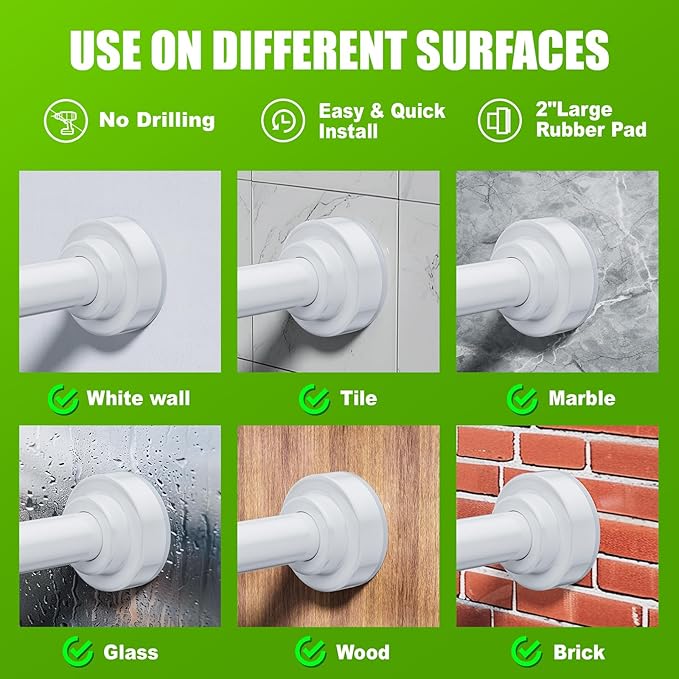 Ausemku Shower Curtain Rod - 32-104 Inch Rustproof Tension Rod, Non-Slip Spring Design, No Drilling Adjustable Curtain Rod for Bathroom, Kitchen, and Closet（White）