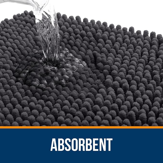 OLANLY Bathroom Rugs 47x20, Extra Soft Absorbent Chenille Bath Rugs, Rubber Backing Quick Dry, Machine Washable Bath Mats for Bathroom Floor, Tub and Shower, Home Decor Accessories, Dark Grey