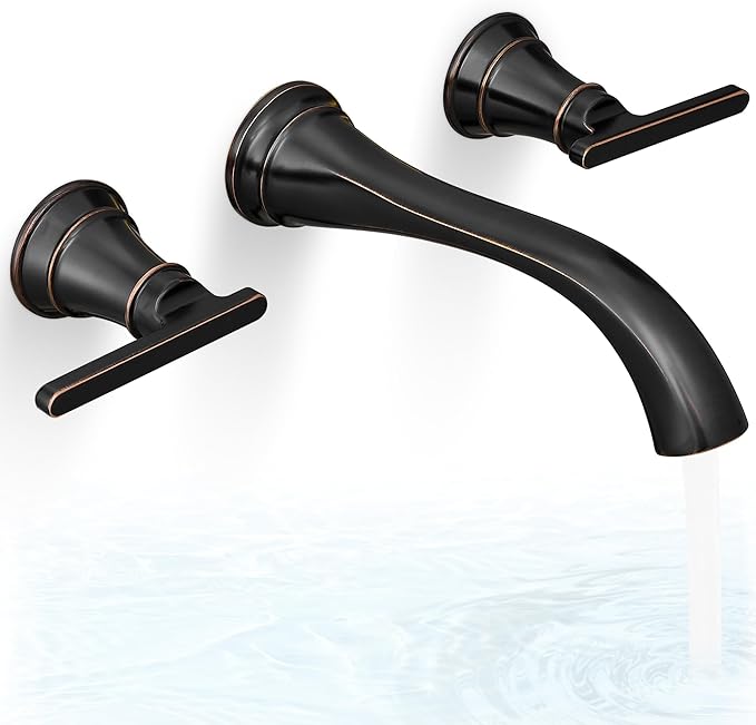 Oil Rubbed Bronze Wall Mount Tub Filler, High Flow Bath Tub Faucet 2 Handles, Brass Bathtub Faucets with 8 Inch Long Spout Reach, Rough-in Valve