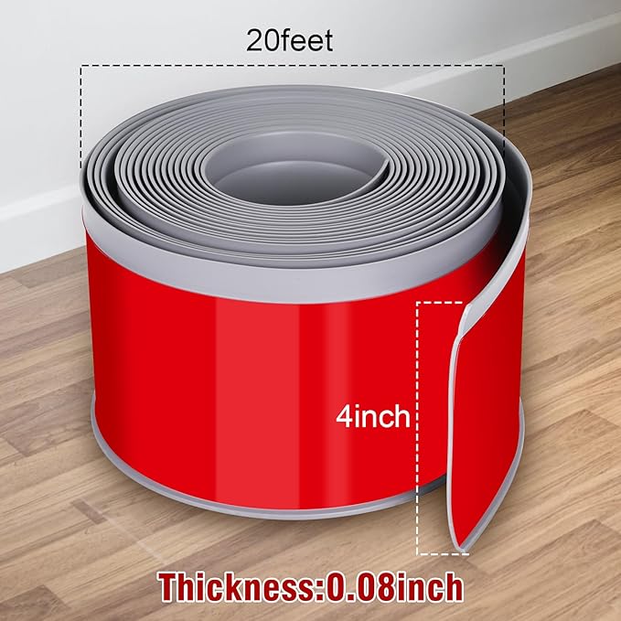 Vinyl Baseboard Molding Trim 4 Inch x 20 Feet Peel and Stick Baseboard Trim Flexible PVC Cove Base Moulding Self-Adhesive Trim for Garage Bathroom Cabinet Floor Walls, Gray