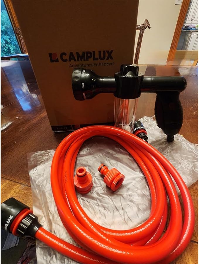 CAMPLUX Pet Washing Hose Attachment with Soap Dispenser, 11.48 FT Hose, 8-in-1 Sprayer Mode for Watering Flowers, Car Wash, Dog and Horse Showering
