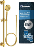 HammerHead Showers® Solid Metal 27.5 Inch Shower Slide Bar Set and Handheld Shower Head with Hose — BRUSHED GOLD — 1.75 GPM Low Flow Spray Wand — Easily Adjust Height & Angle of Handshower