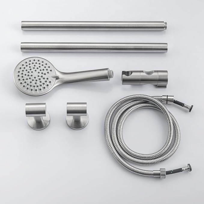 Adjustable Shower Slide Bar with 5-Function Handheld Shower Head, Stainless Steel Grab Slide Bar Combo with Extra Hose (Brushed Nickel)