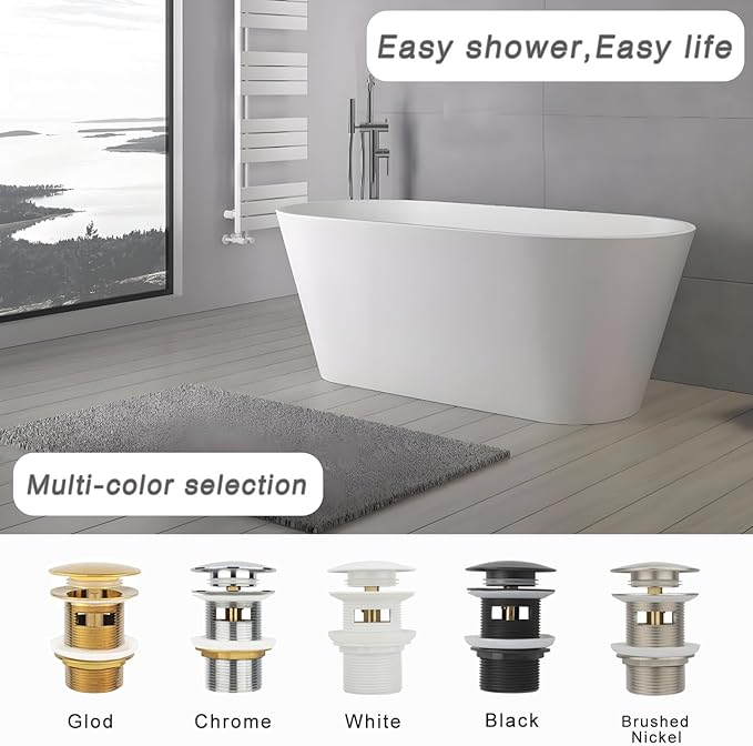 Tub Stopper Bathtub Drain, Brass Pop-up Freestanding Bathtub Drain Stopper, Fits Most Freestanding Tub Rough- in Kits(Chrome)